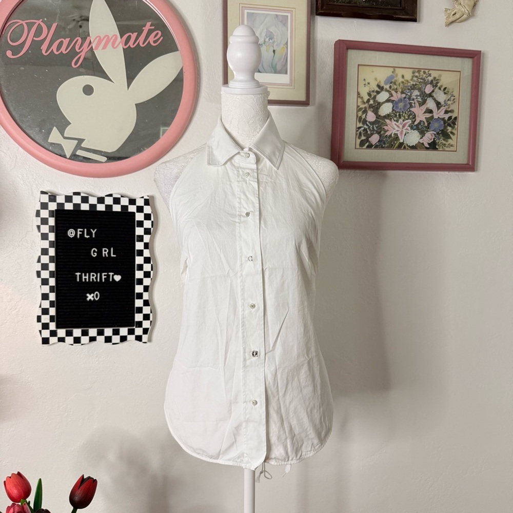 MaxMara White High Neck Sleeveless Button Down